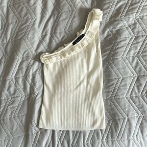 One shoulder, ruffle, White House, black market off white top sz small
